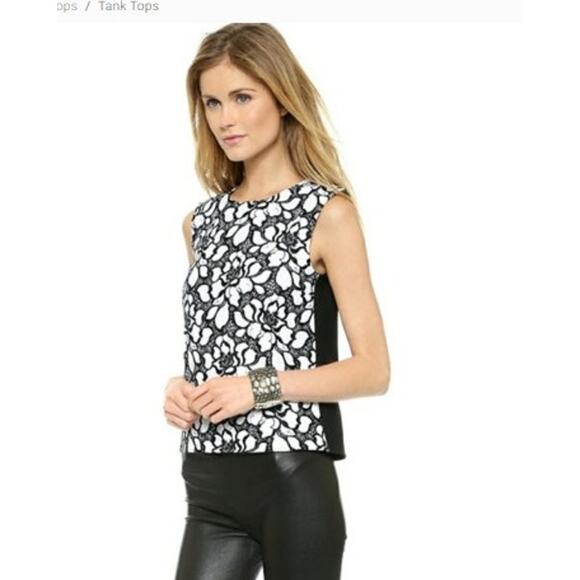 Diane Von Furstenburg Betty Black Lace Floral Knit Top Size US 14 - Picture 2 of 12